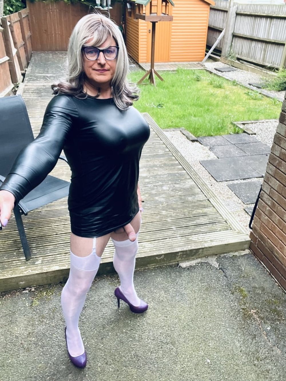 Crossdresser Kellycd in black pvc dress  #34