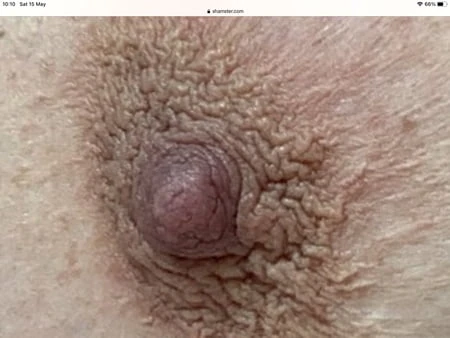 anatomy of a big brown bbw nipple close up and natural         