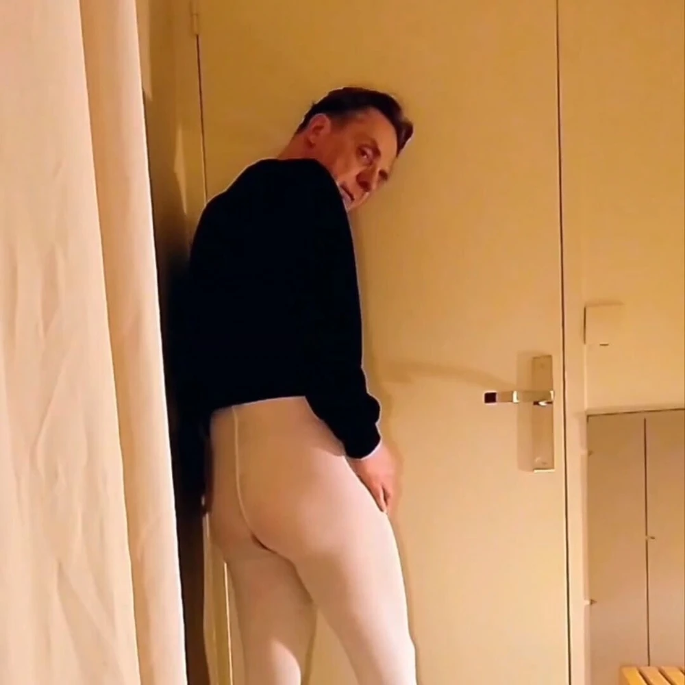 Cock stroking and anal play in white open pantyhose #2