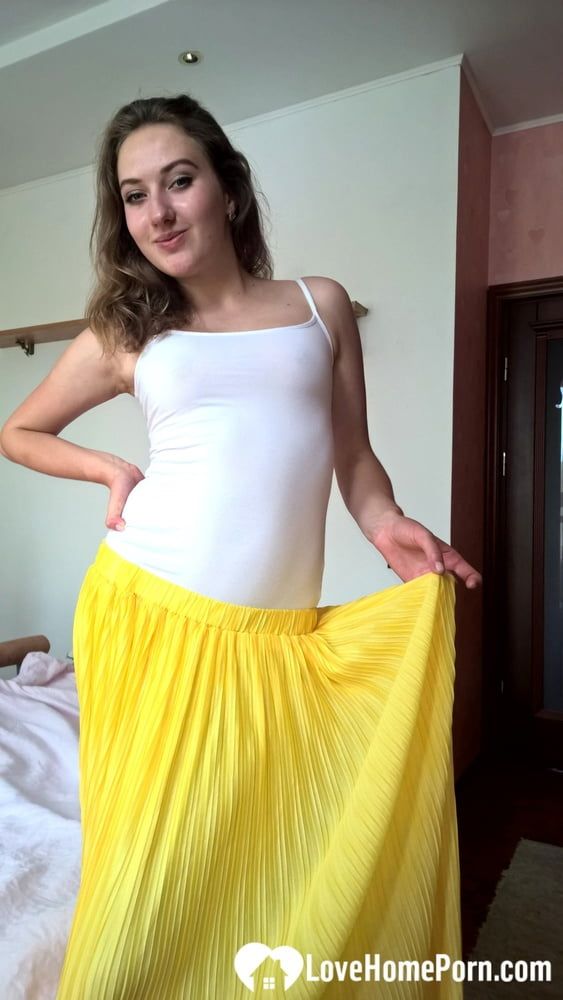 Nerdy cutie tries on some sexy clothes #12