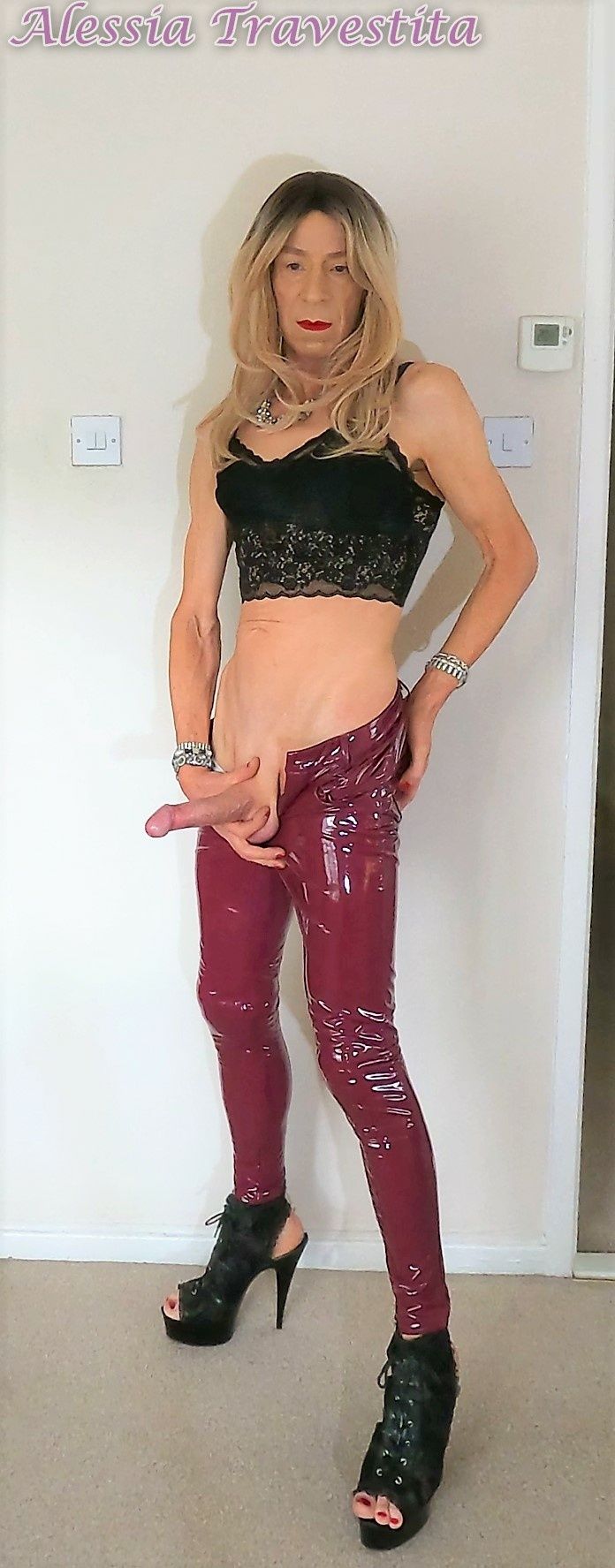 76 Alessia Travestita in Burgundy PVC Jeans #21