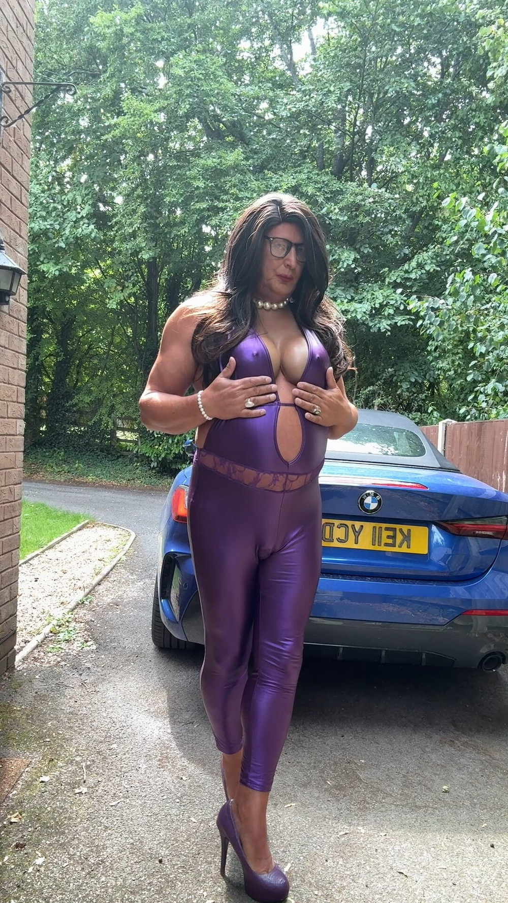 Sexy Crossdresser kellycd2022 in purple pvc catsuit and heel #13