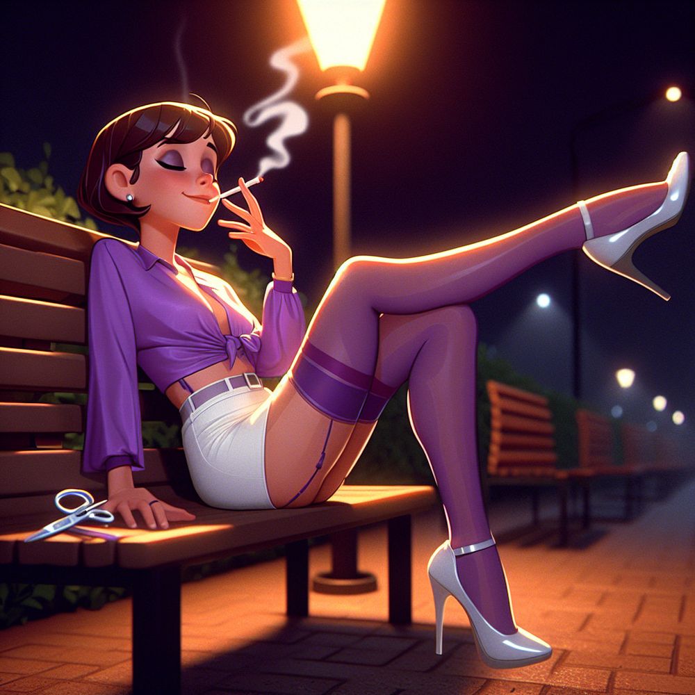 Purple Stockings Smoking. #10