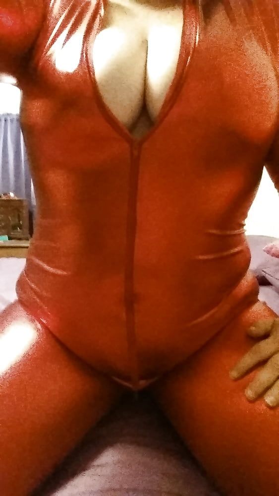 Red Metallic Spandex Zentai Cat Suit  #21