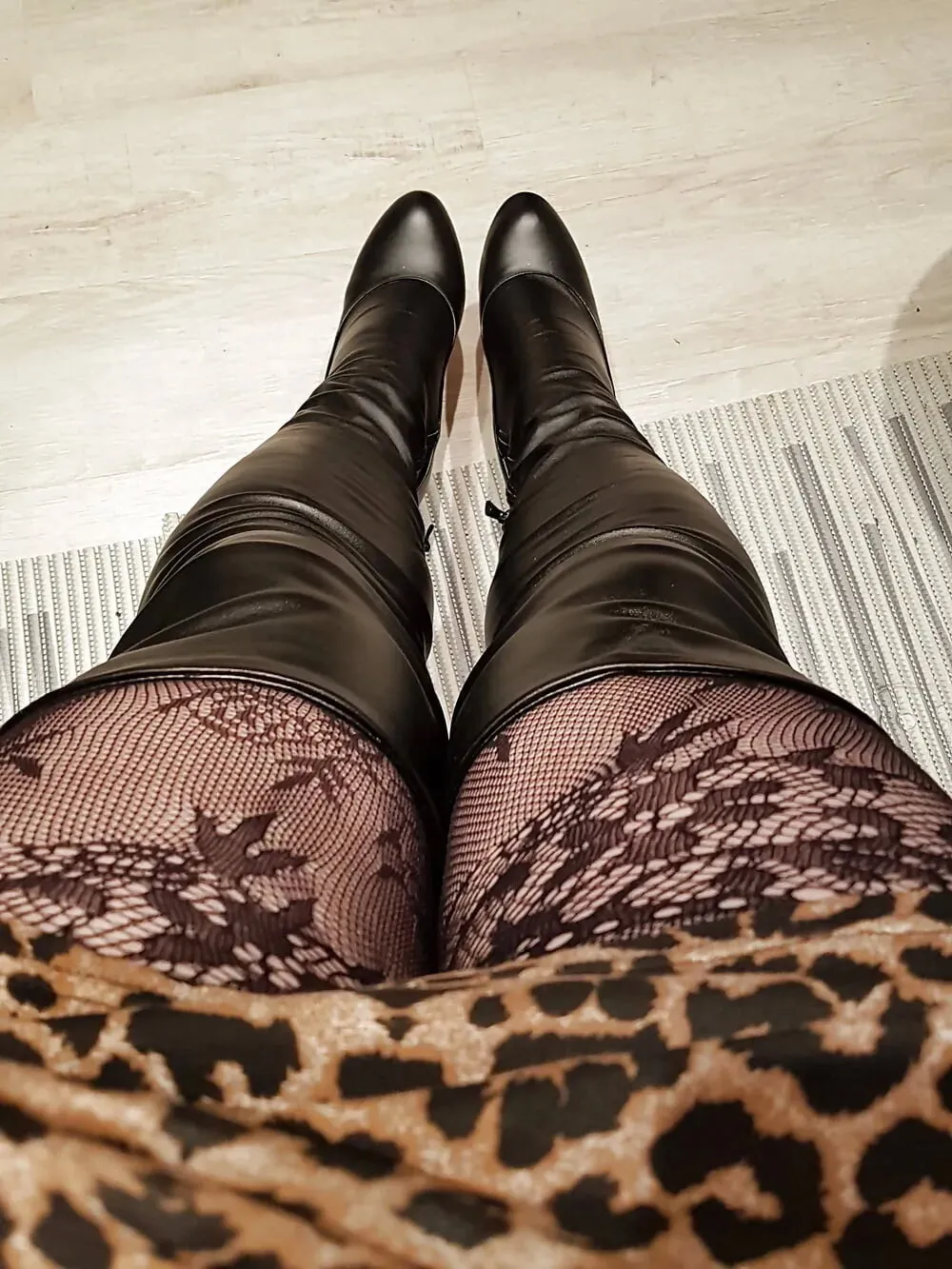 Lepard outfit with black boots and lingerie #5