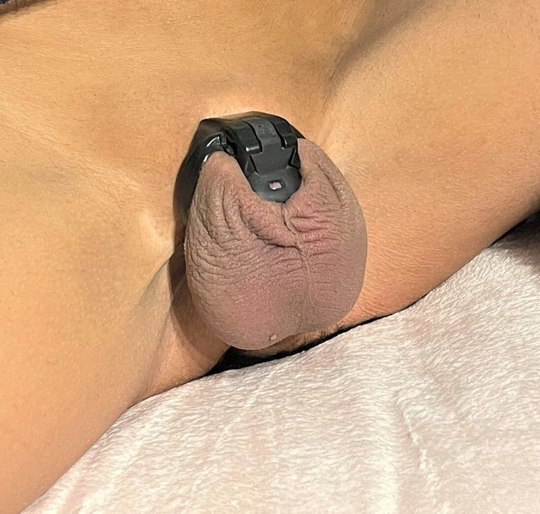 Sissy wearing a very tiny chastity cage #5
