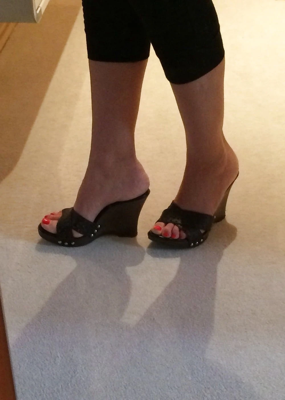Bata Leather Wedges Mules creamed #16