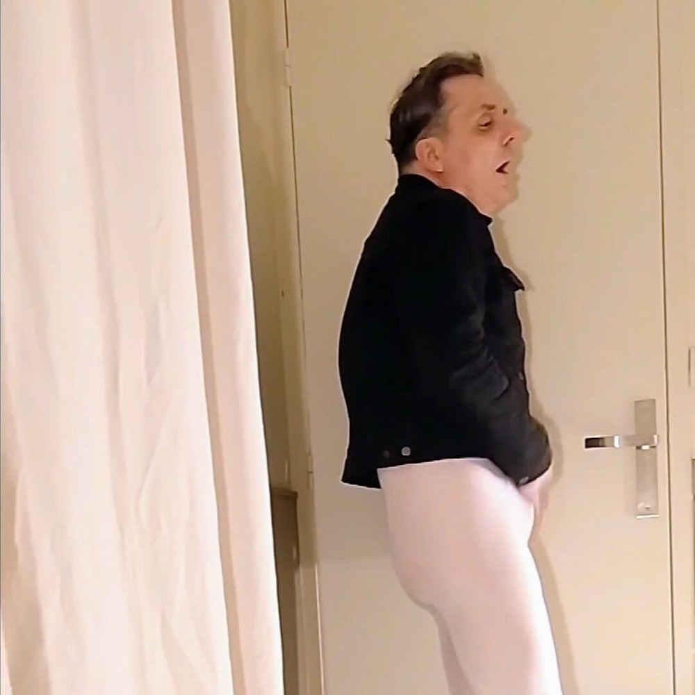 Cock stroking and handjob in white open pantyhose #16