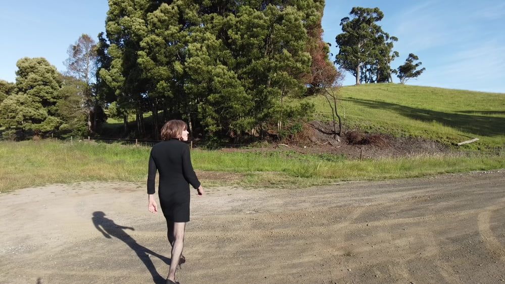 Crossdress Road trip- Rural road -Black Dress #12