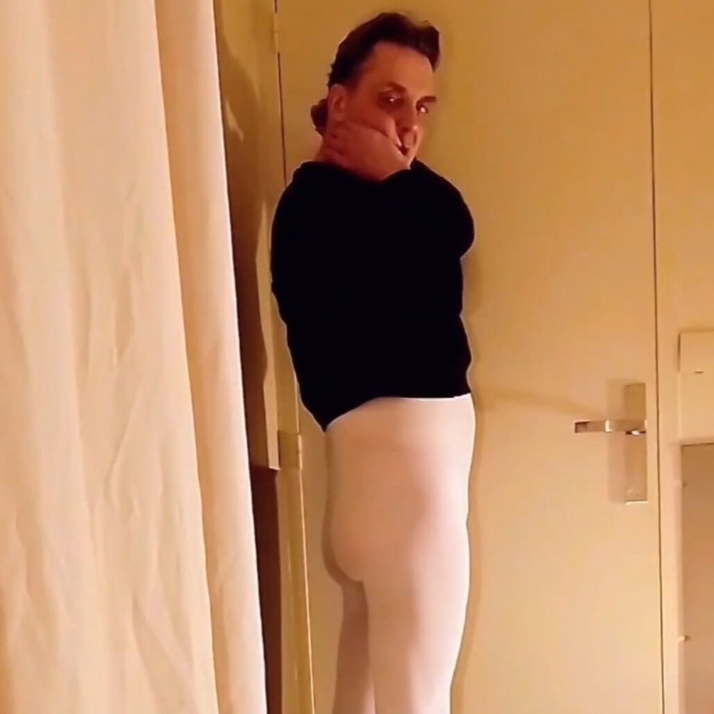 Arousal in white open pantyhose #3