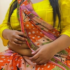 Tamil Hot Bhabhi Wearing Yellow Blouse &amp; orange Saree - BBW
