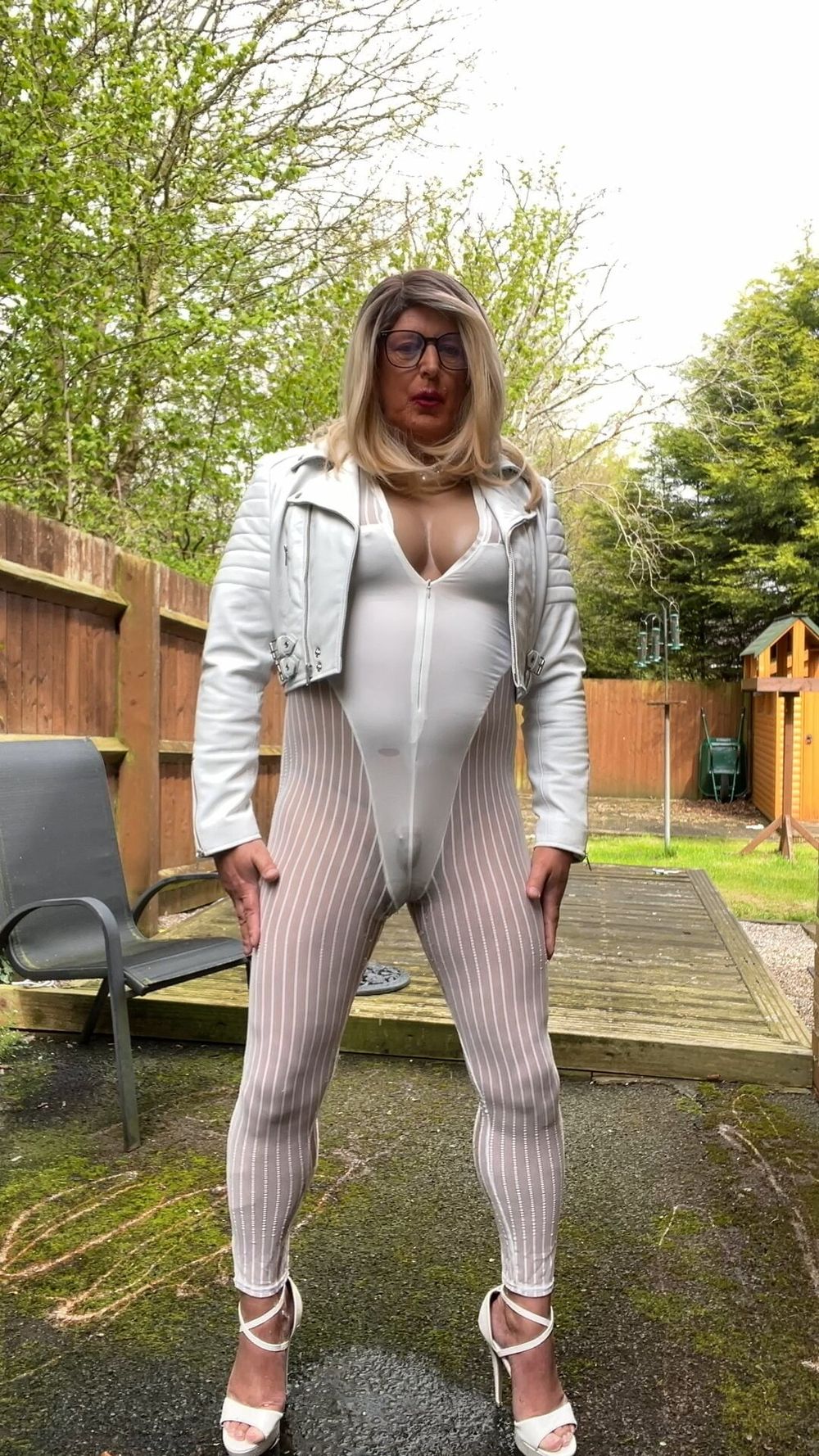 Amateur crossdresser Kellycd2022 sexy Milton white catsuit  #58