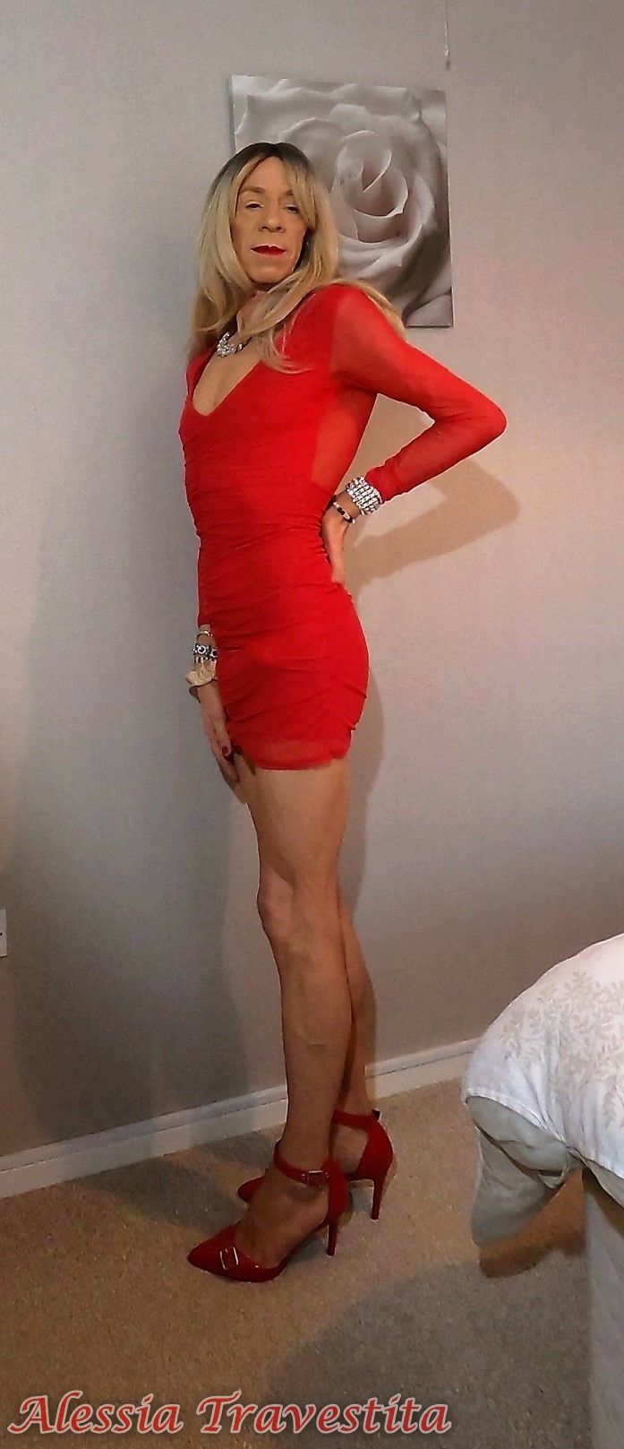 64 Alessia Travestita in Sheer Red Dress #23