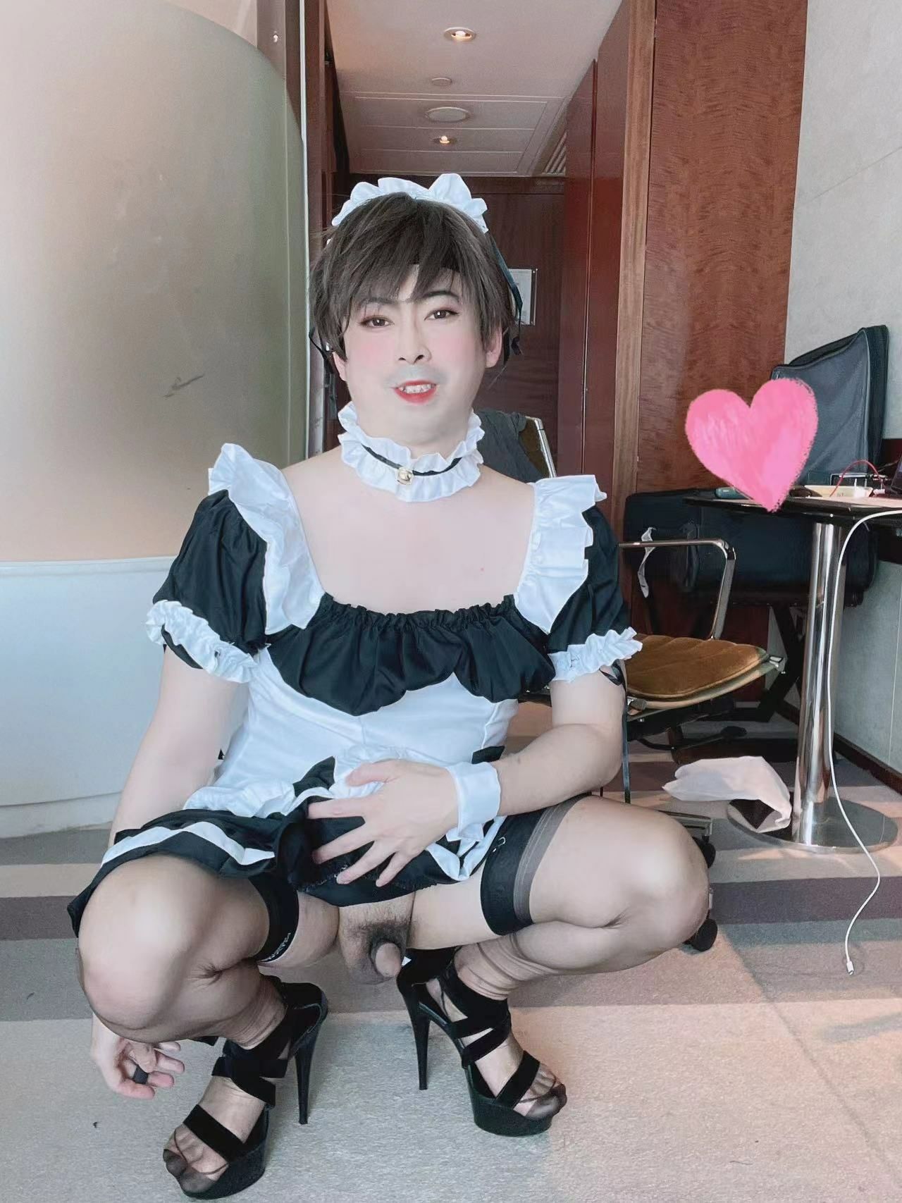 Asian sissy in maid dress #4