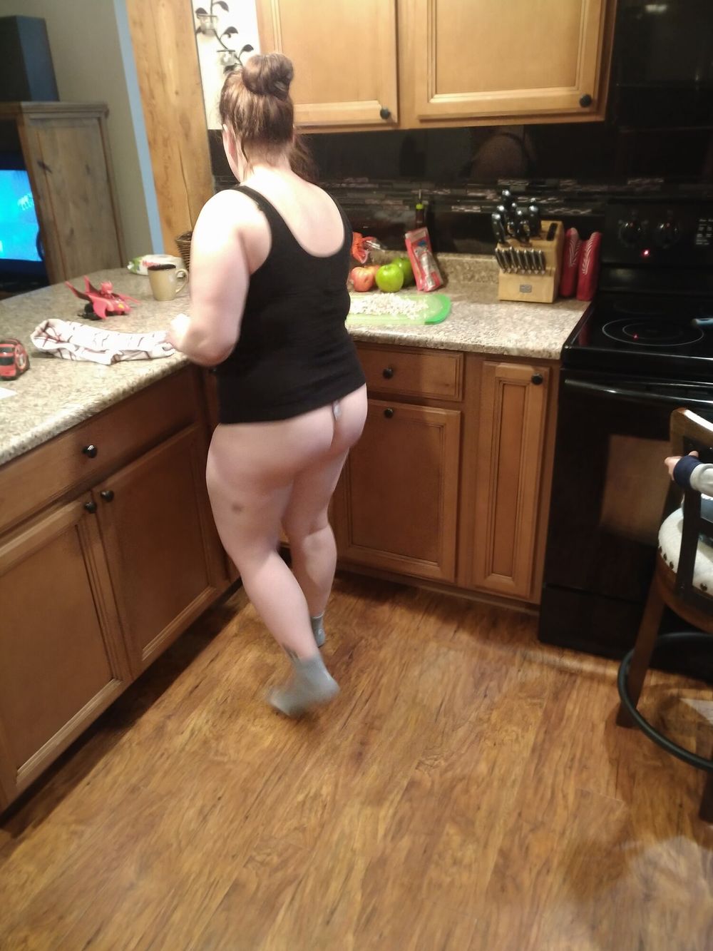 Sexy chubby wife cooking in thong  #4