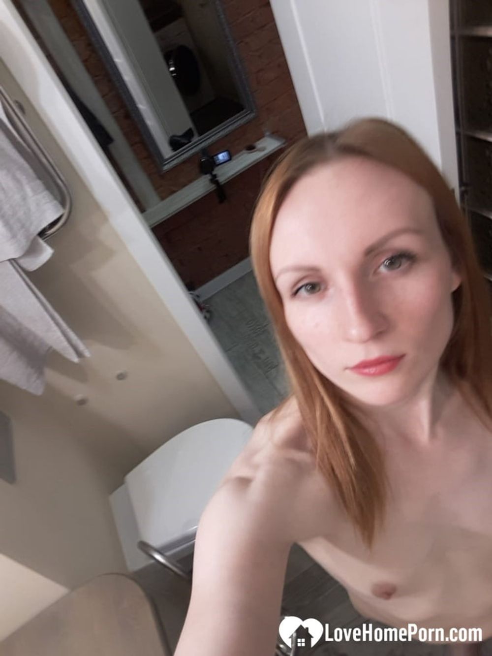 Skinny redhead with small tits in the mirror #38