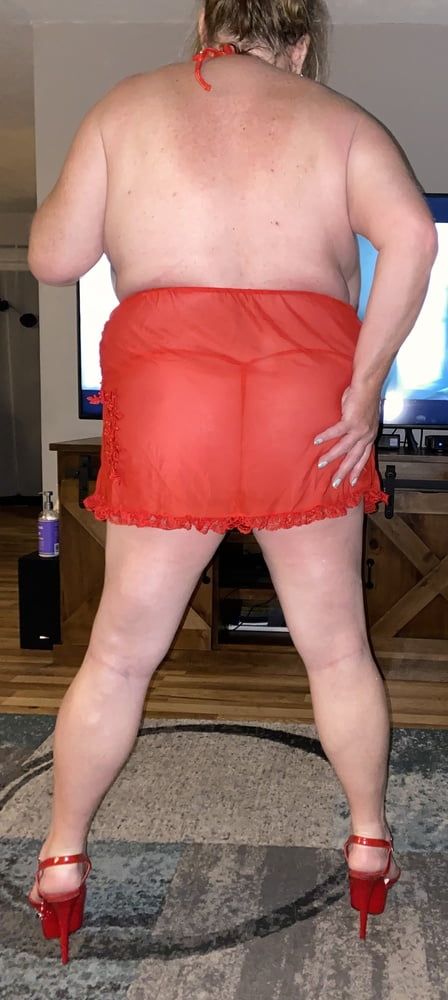 Slutty BBW wife in red lingerie #30