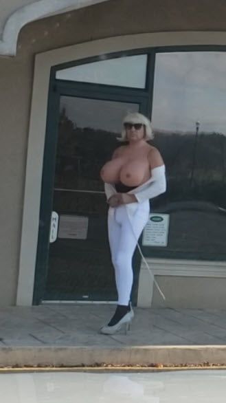 DeeDee with her new Boobs out for a walk #2