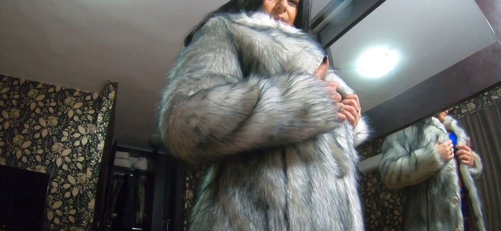 cum play while wearing a hot grey furcoat and long boots 214 #3