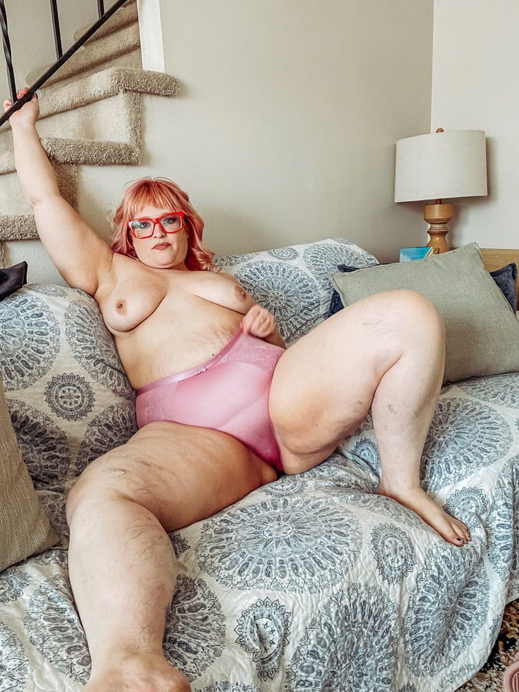 BBW Pink Panties on the couch spread for your enjoyment #4
