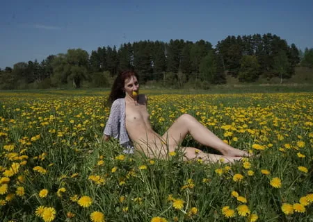 naked in meadow         