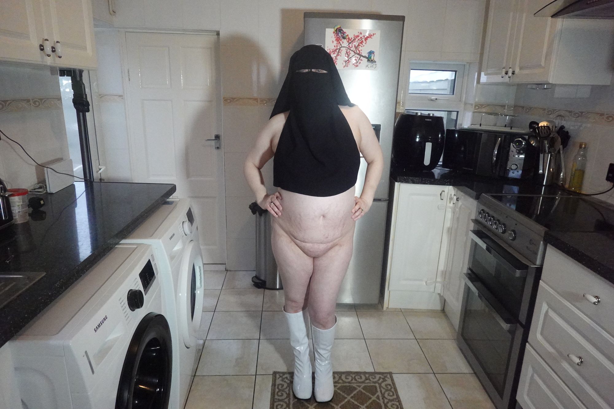 Naked in Niqab and white Knee Boots #2
