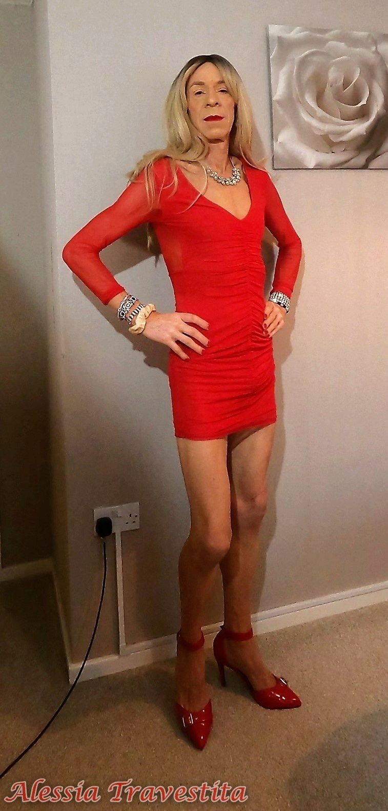 64 Alessia Travestita in Sheer Red Dress #19