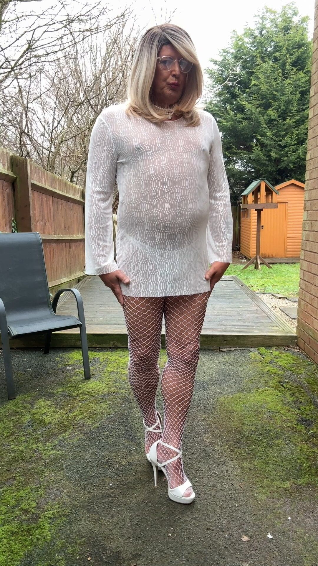 Sexy Crossdresser kellycd2022 in white fishnets fishnets #29