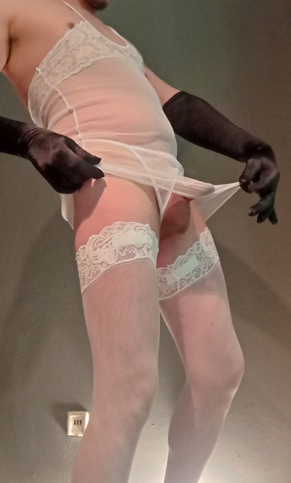 New white sexy lingerie and white stockings #23