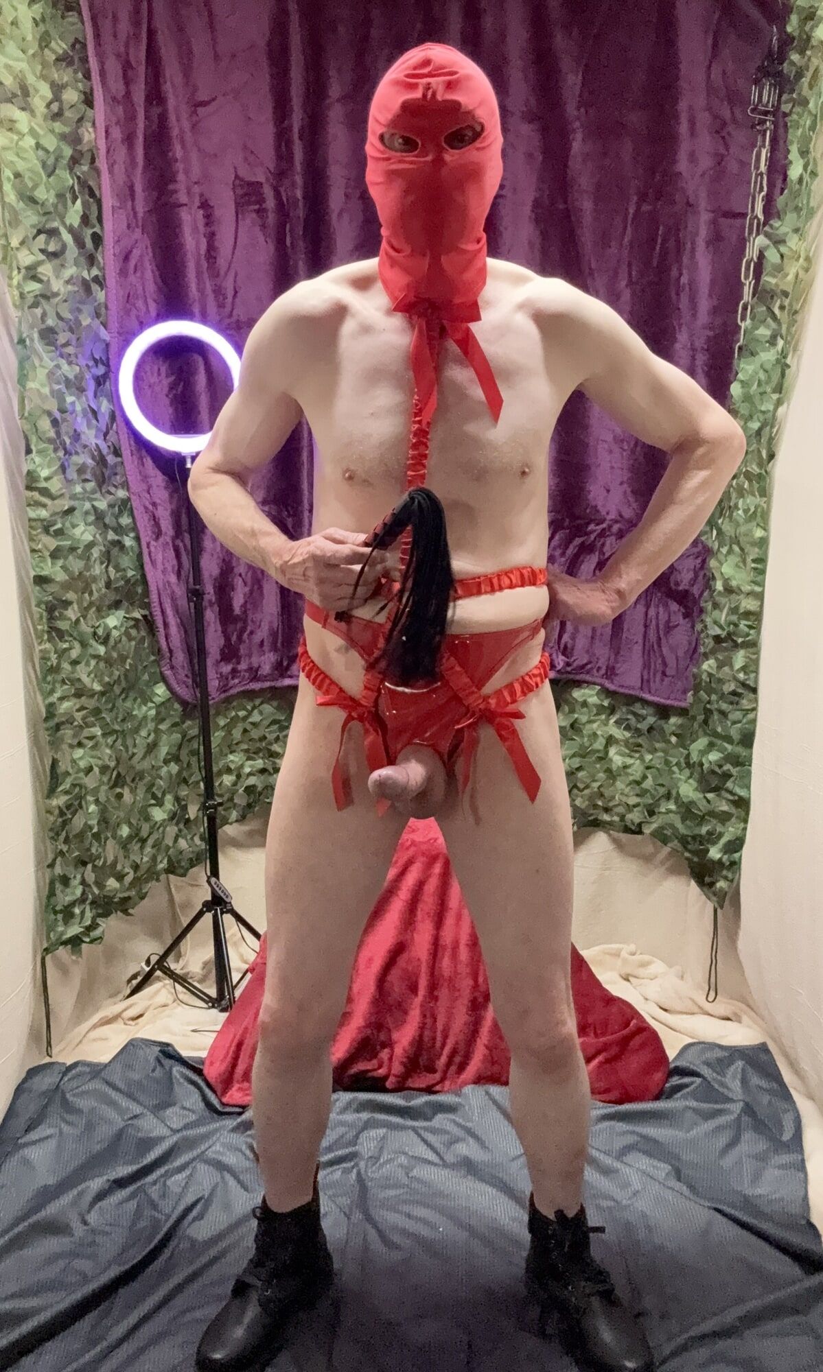 Sexy Cock Show With Red Body Harness  #21