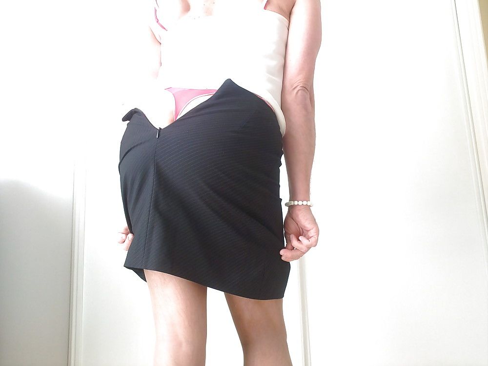 classy lady, short skirt satin lingerie and stockings #12
