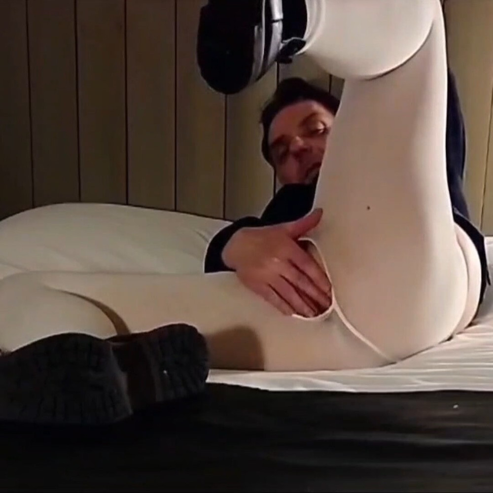 Cock stroking and ass fingering in white open pantyhose #28