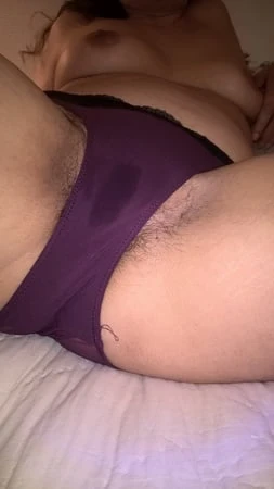 hairy wet wife in purple panties         