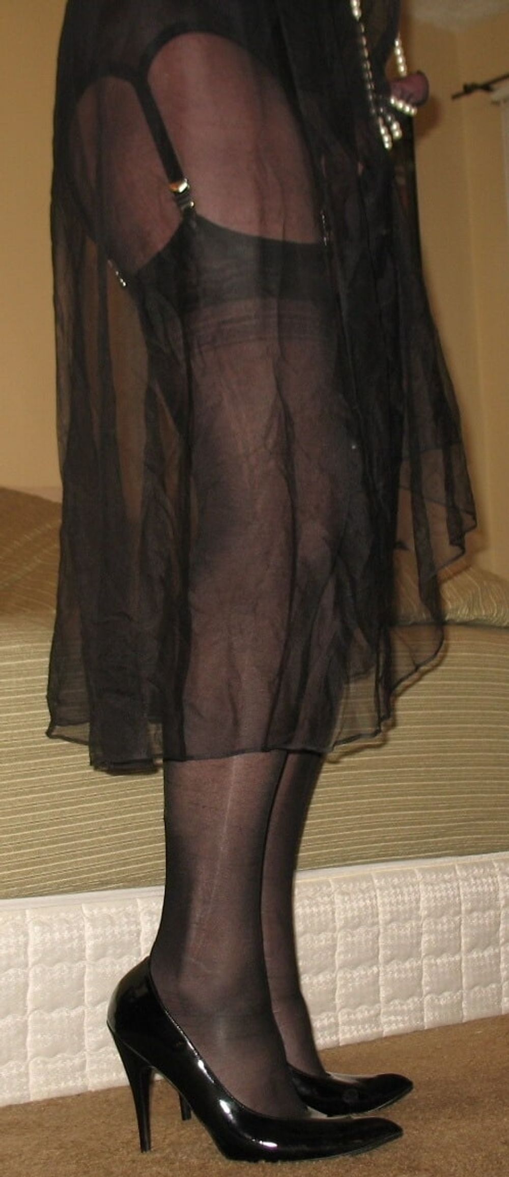 Long Luscious Legs Encased in Sheer Black Silk FF Nylons #6