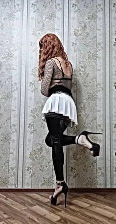 redhead femboy poses in leather new stockings         