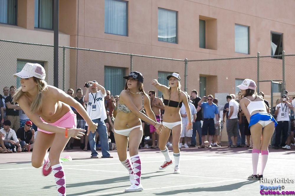 Naked girls playing dodgeball outdoors #30
