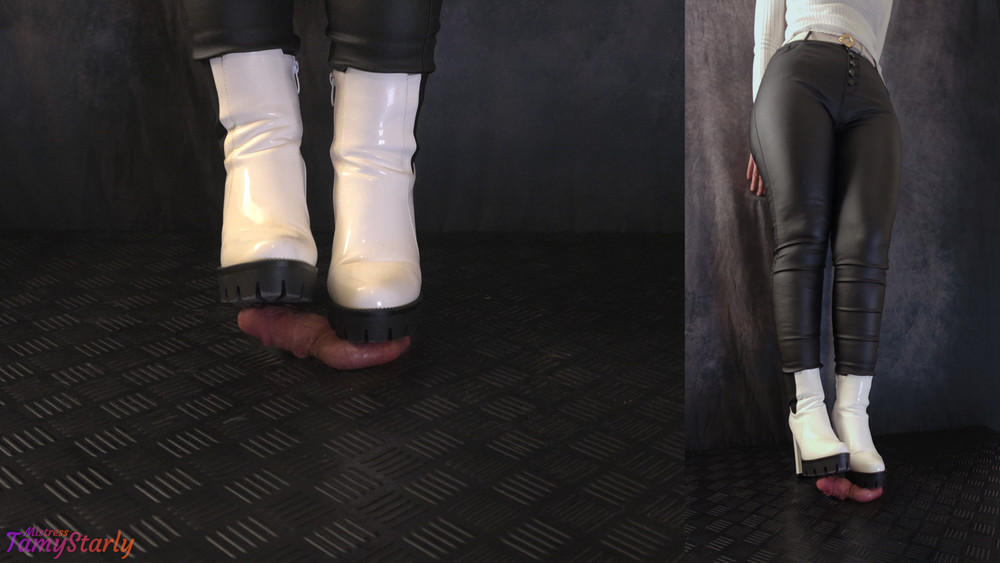 White Tank Boots Made for the Best Cock and Balls Damage #4