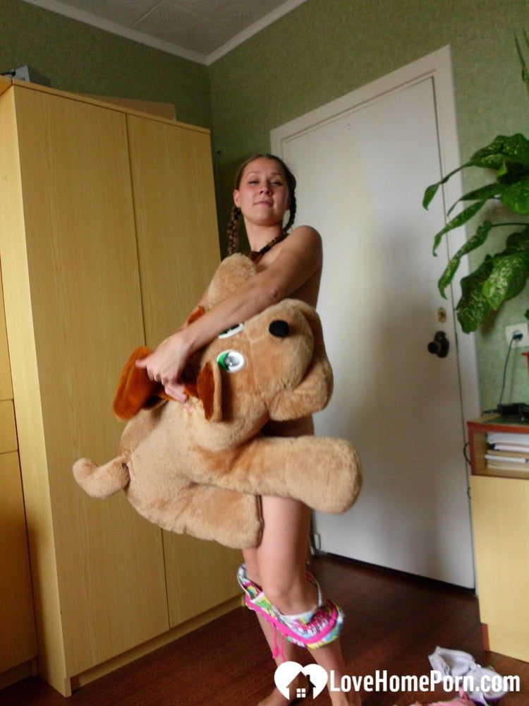 Horny girlfriend humps a big dog plushie #34