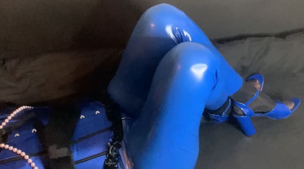 Blue Heels, Blue Leggings and Nylon Feet #12