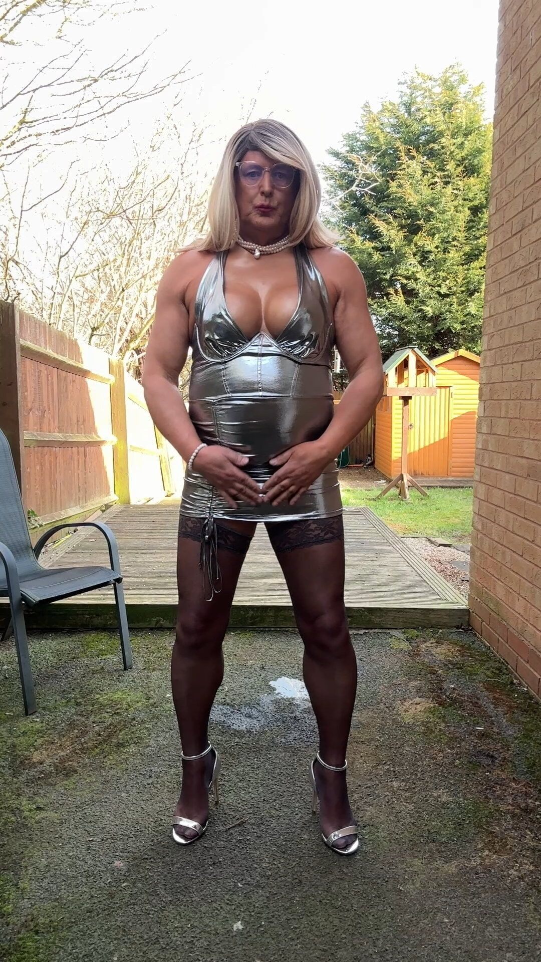 Sexy Crossdresser kellycd2022 in silver dress and heels  #54