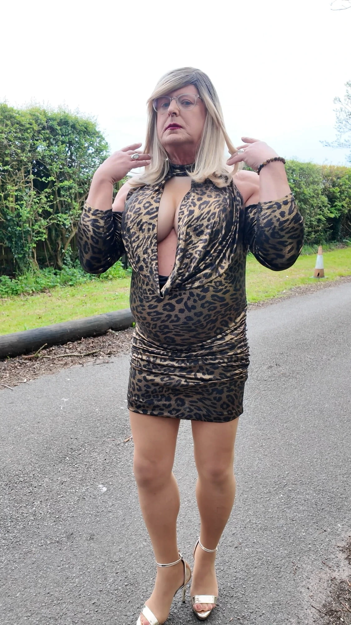 Crossdressing kellycd2022 in my gold leopard print dress 