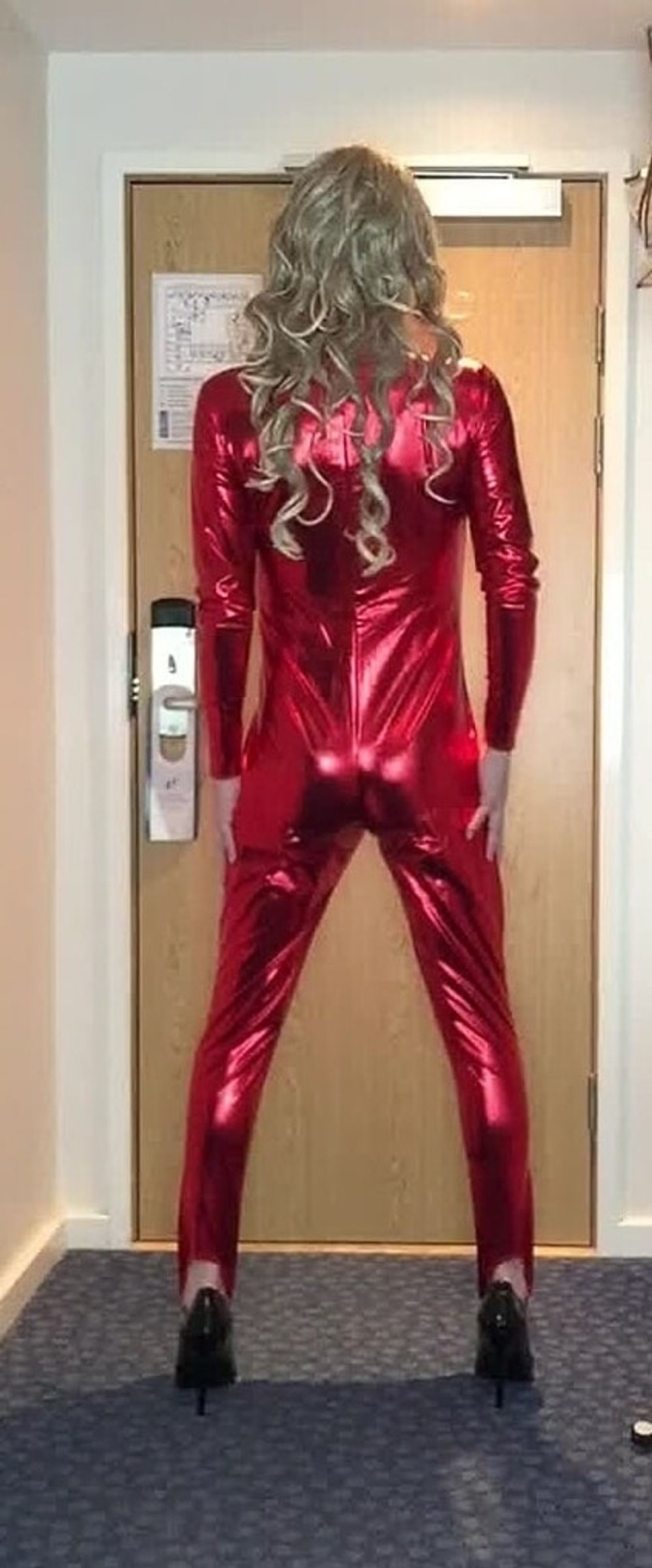 Sissy red shiny catsuit #20