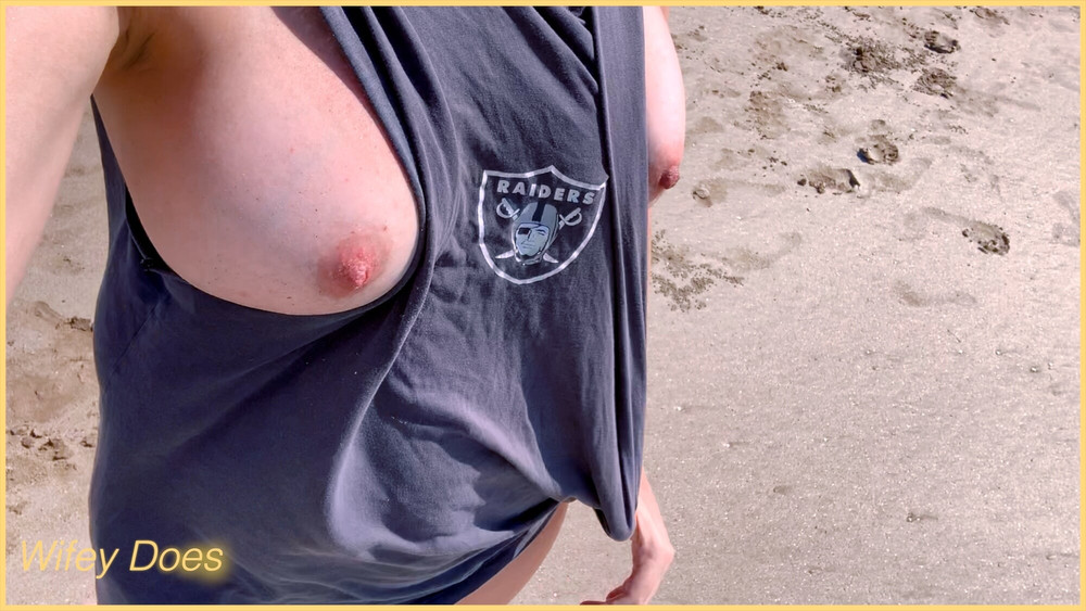 WIFEY dared walking around side boob on public beach