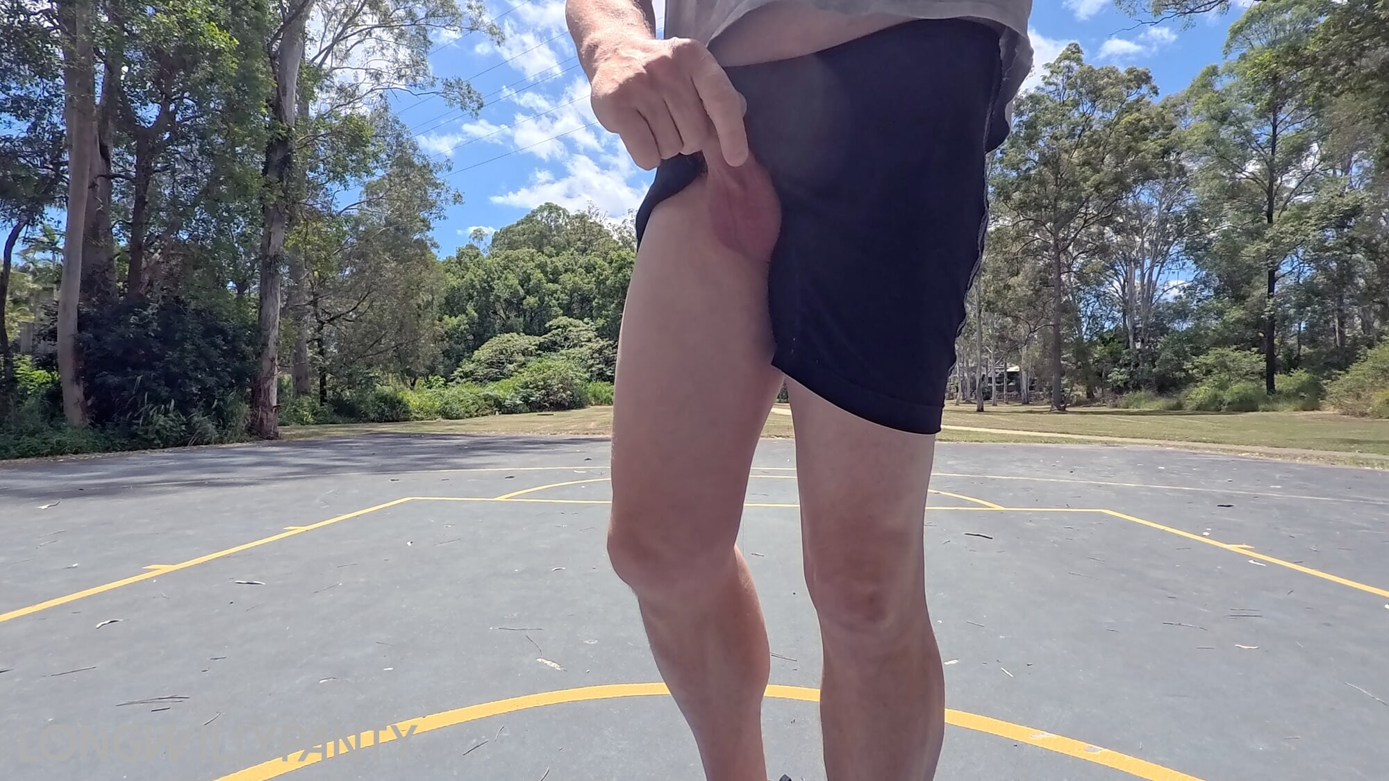 Straight guy hanging out his uncut cock at the public space. #11
