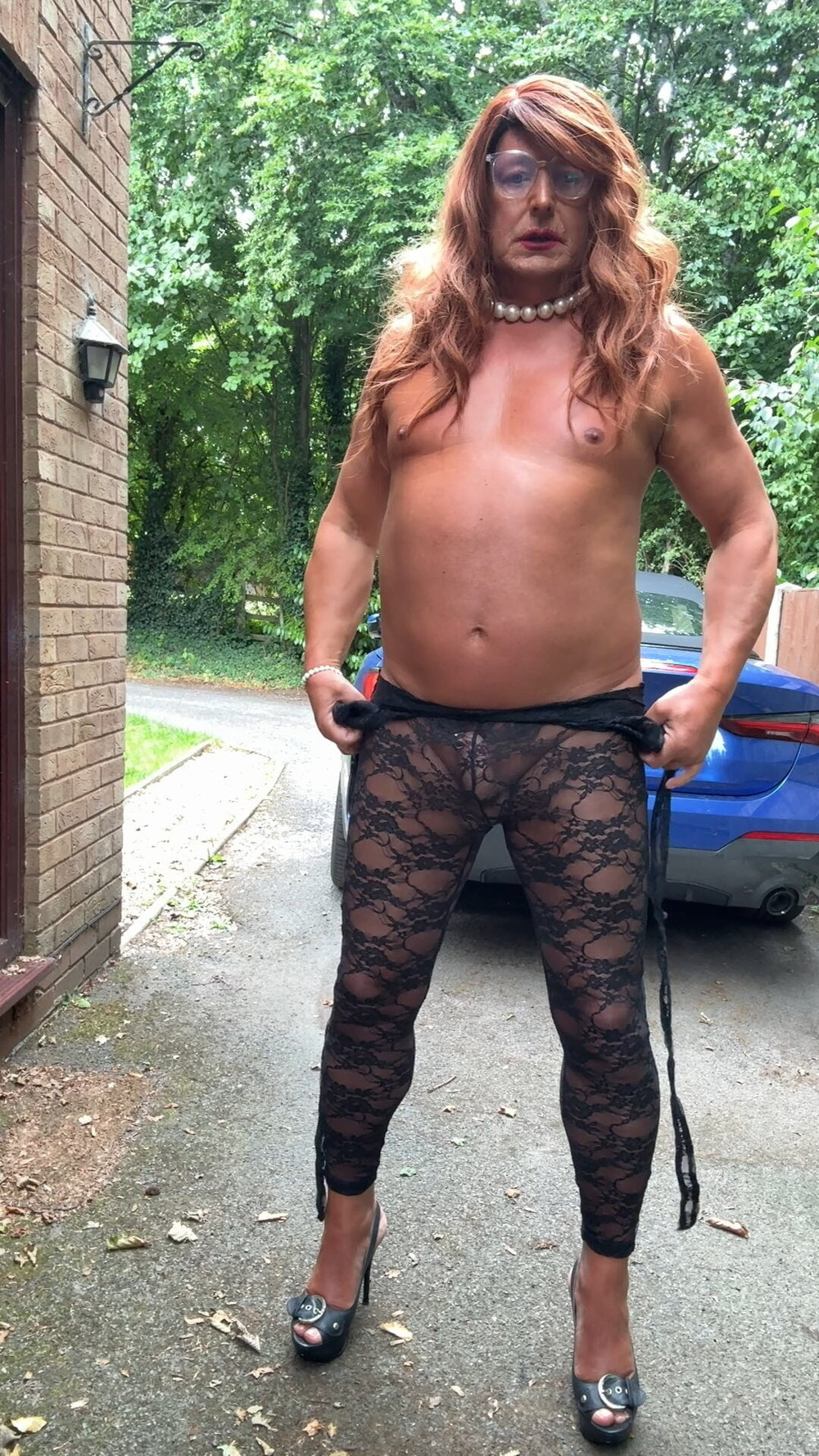 Sexy Crossdresser kellycd2022 in black lace catsuit and heel #28