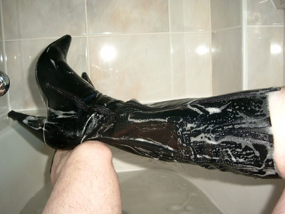 Fun with Leather Boots in the Tub