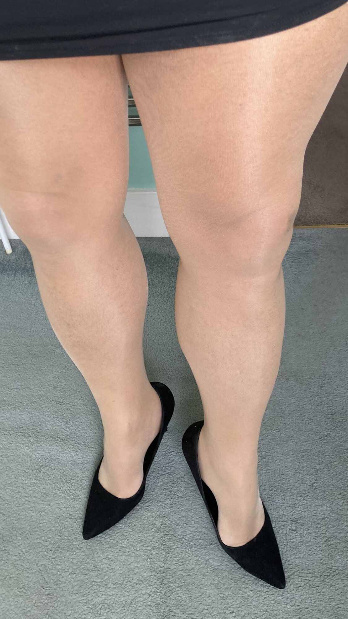 My legs in shiny glossy tights and sexy high heels #6