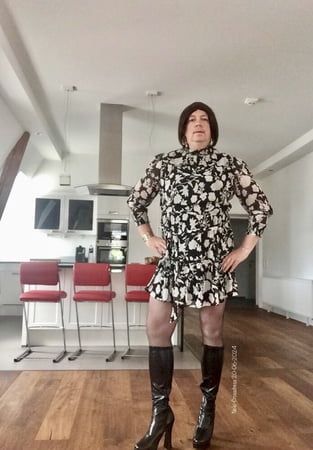 Nicki-Crossdress Mesh Dress Boots Stockings 