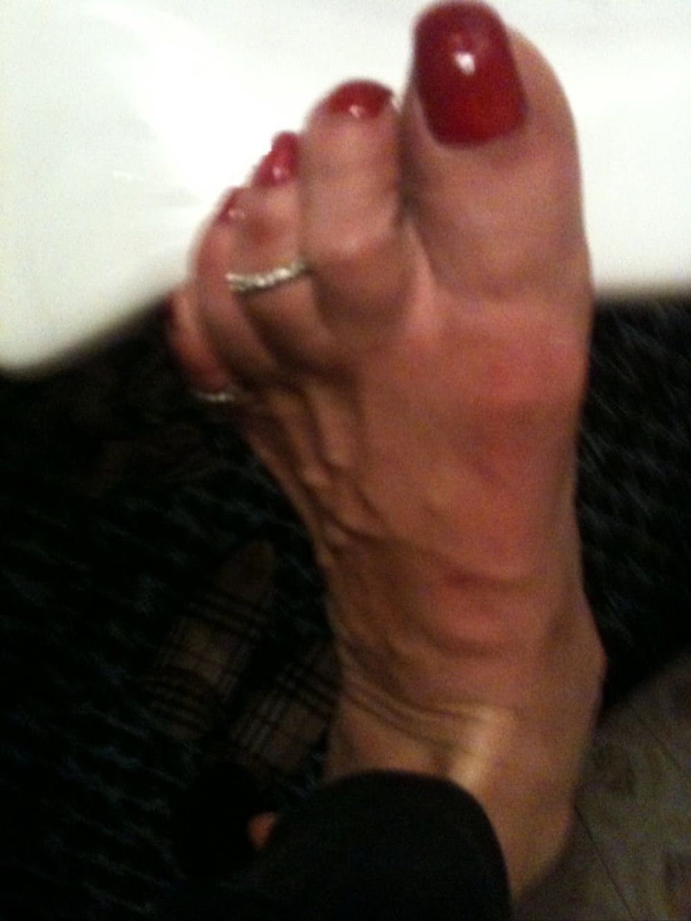 red toenails mix (older, dirty, toe ring, sandals mixed). #14