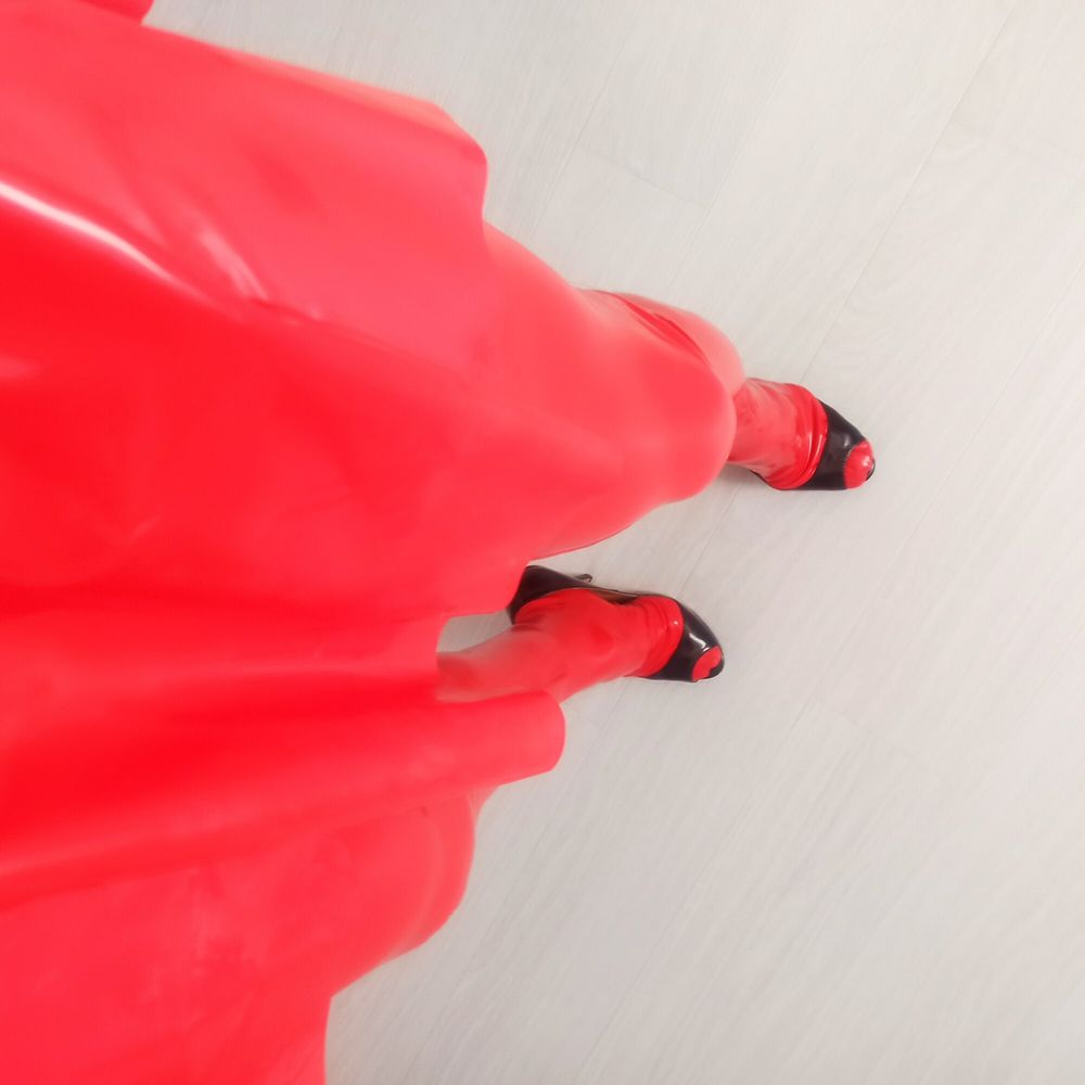 Red latex and high heels.